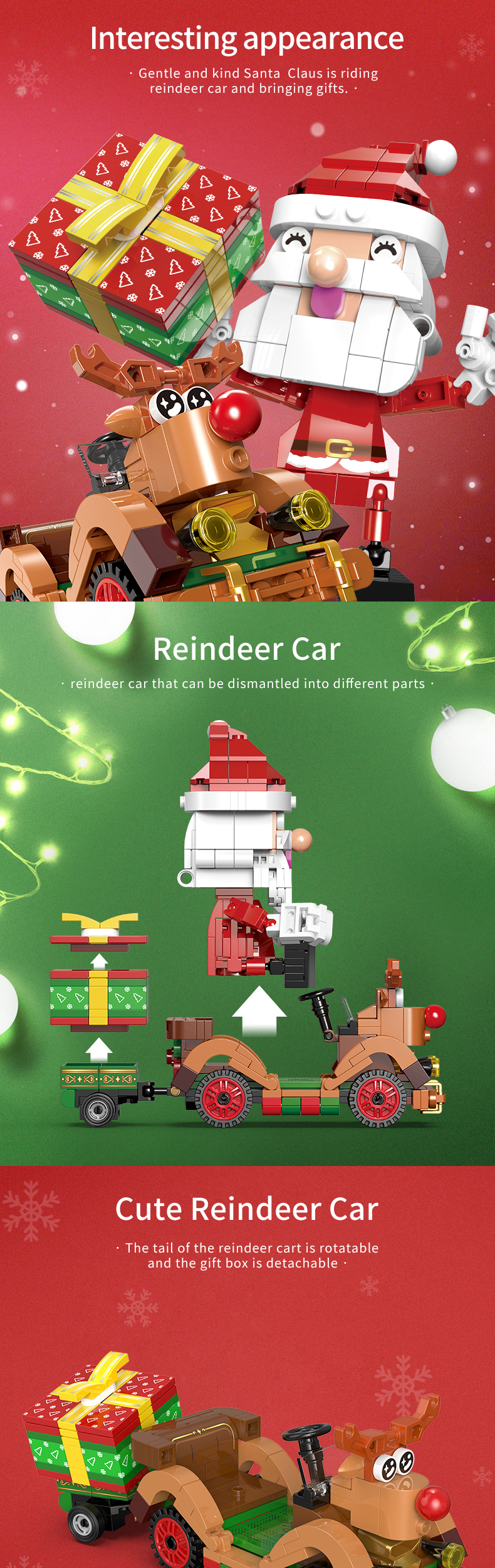 Hot Sale Christmas Gift Xingbao 18022 Reindeer Cart Building Blocks Christmas Santa Bricks Building Toys