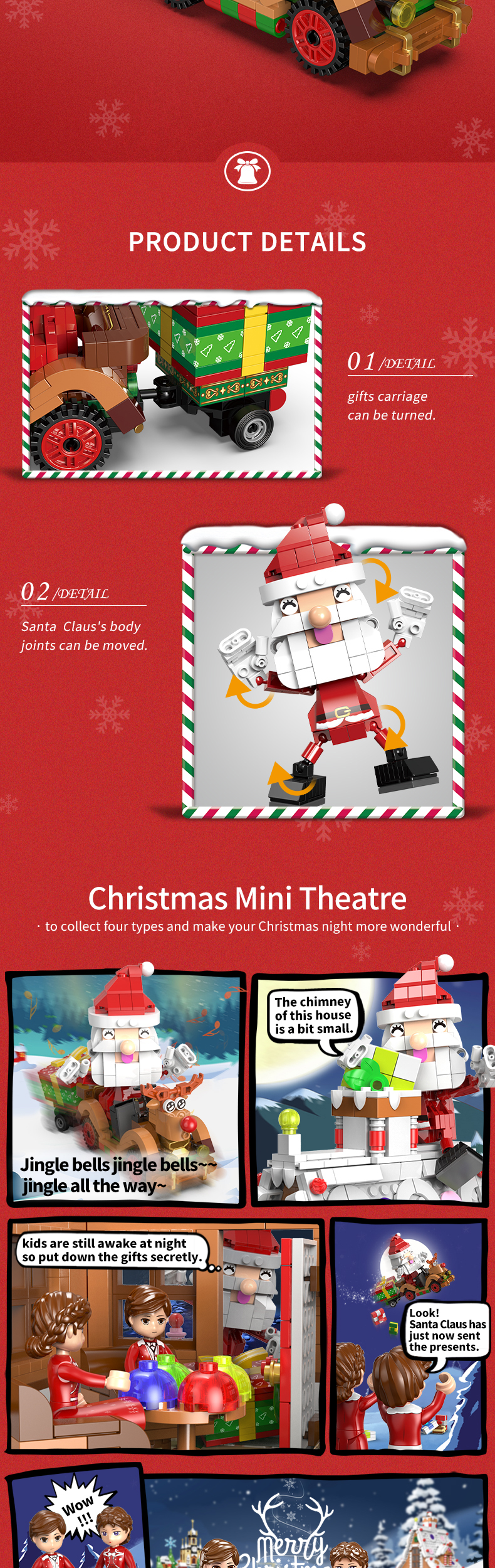 Hot Sale Christmas Gift Xingbao 18022 Reindeer Cart Building Blocks Christmas Santa Bricks Building Toys