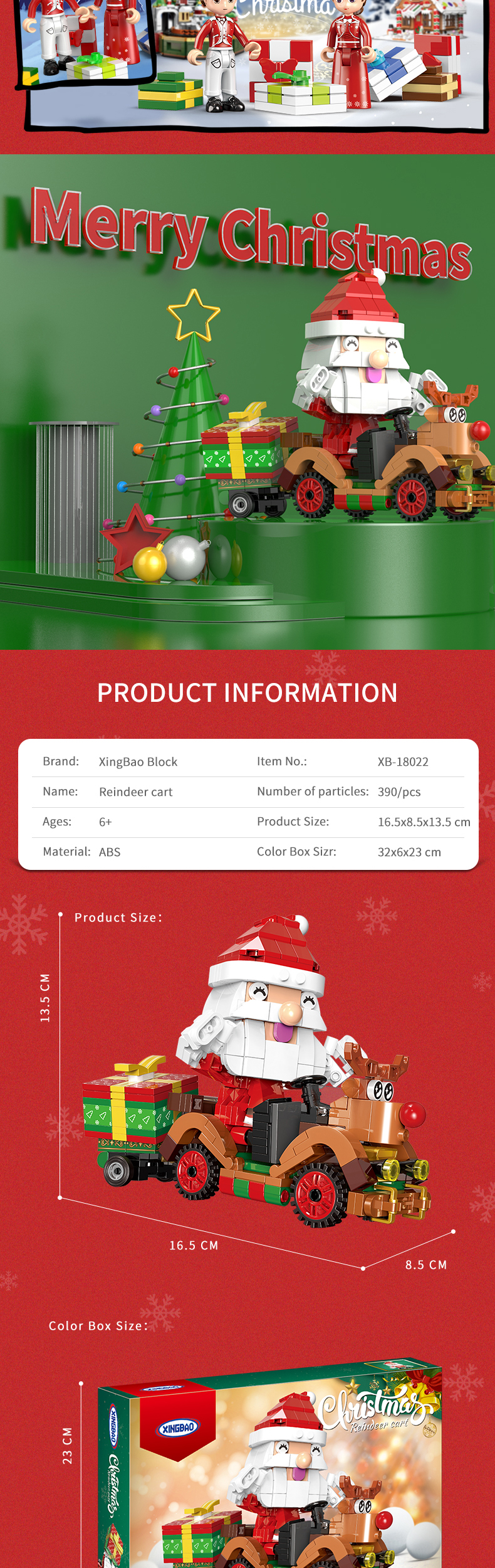 Hot Sale Christmas Gift Xingbao 18022 Reindeer Cart Building Blocks Christmas Santa Bricks Building Toys