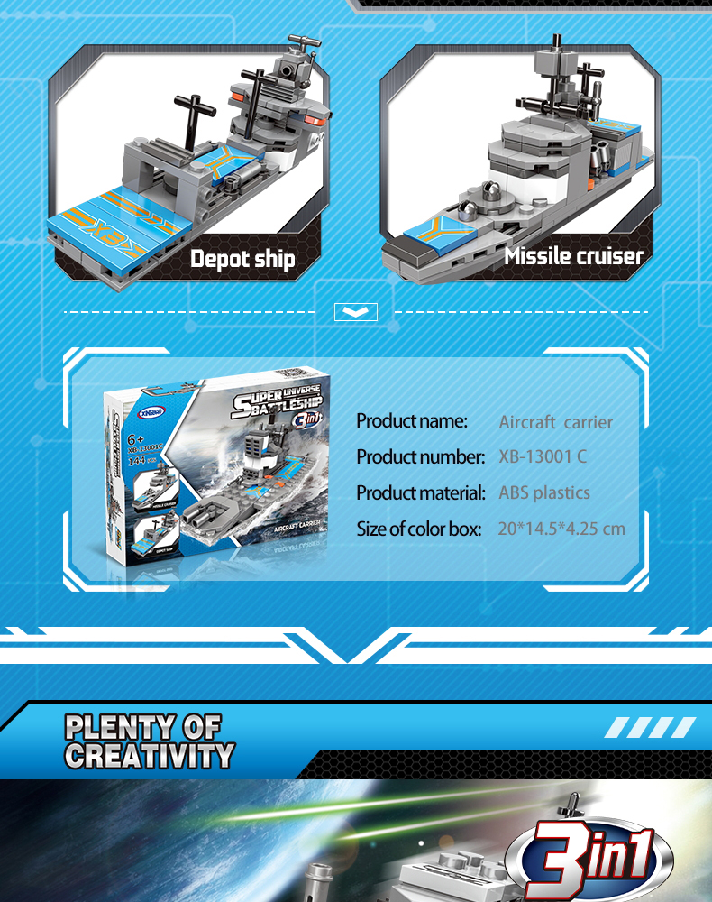 Xingbao Diy Assembling Bricks Toys XB-13001 Warship Model Building Blocks Military Building Toys