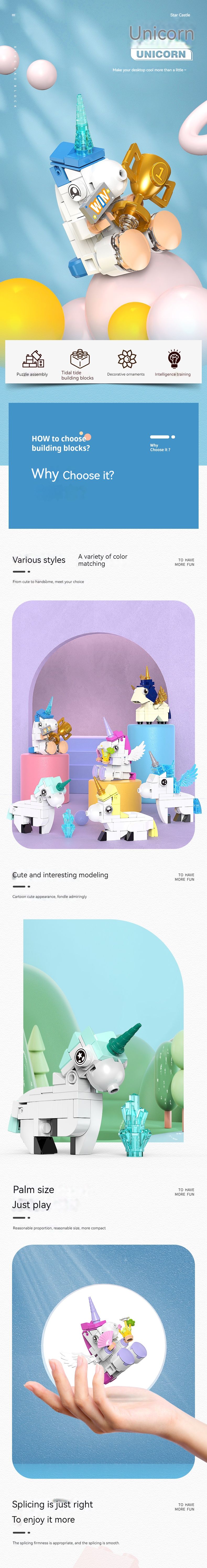 Xingbao 18024 Unicorn Children's Toys Creative Building Blocks Building Toys