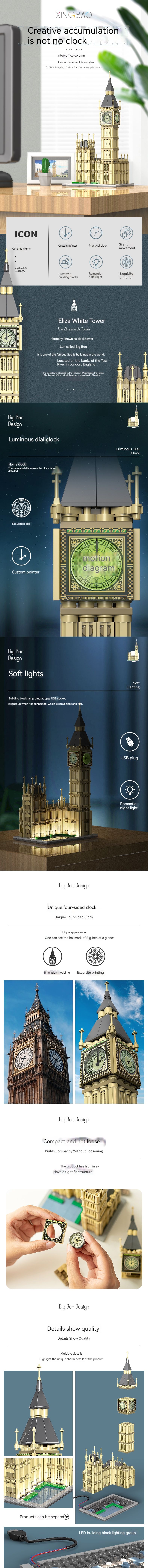 Xingbao 18025 Big Ben Clock Tower Children's Toys Creative Building Blocks Building Toys