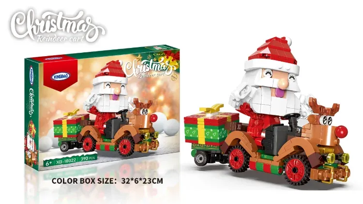 Hot Sale Christmas Gift Xingbao 18022 Reindeer Cart Building Blocks Christmas Santa Bricks Building Toys