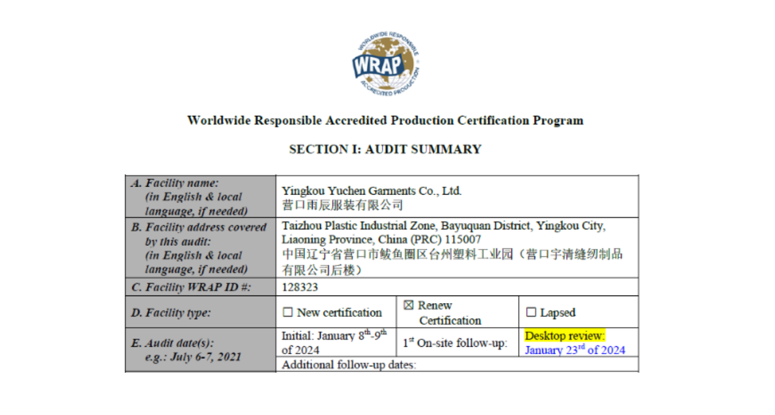 Certificação WRAP