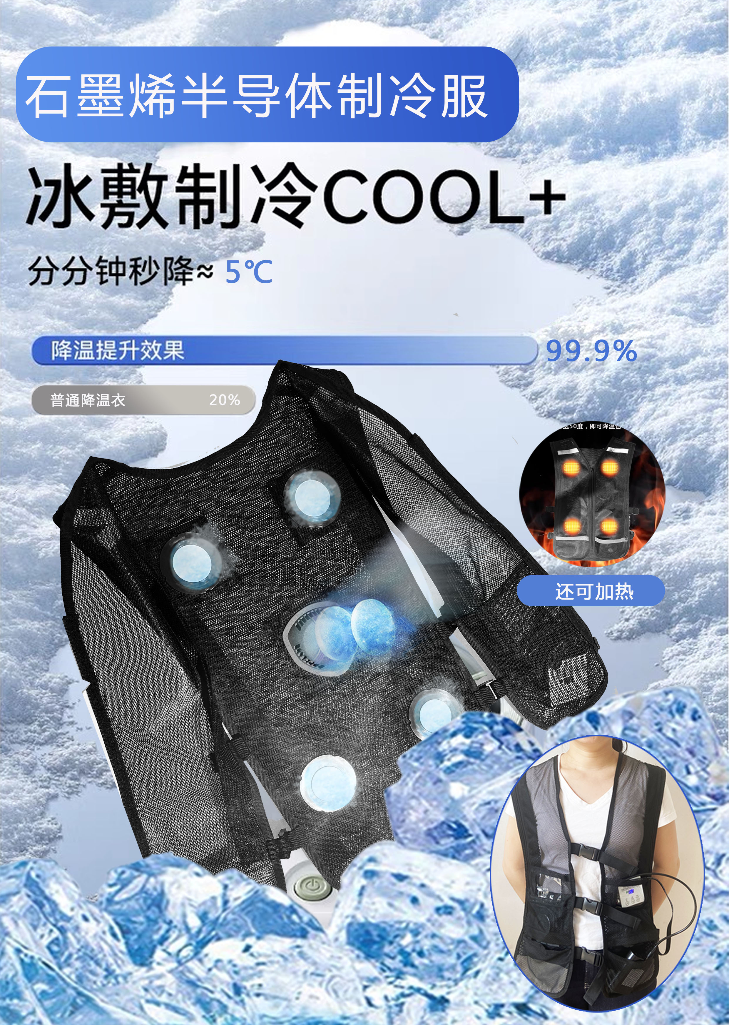Rapid cooling & heating, precise temperature control, adjustable between 5 °C and 50 °C