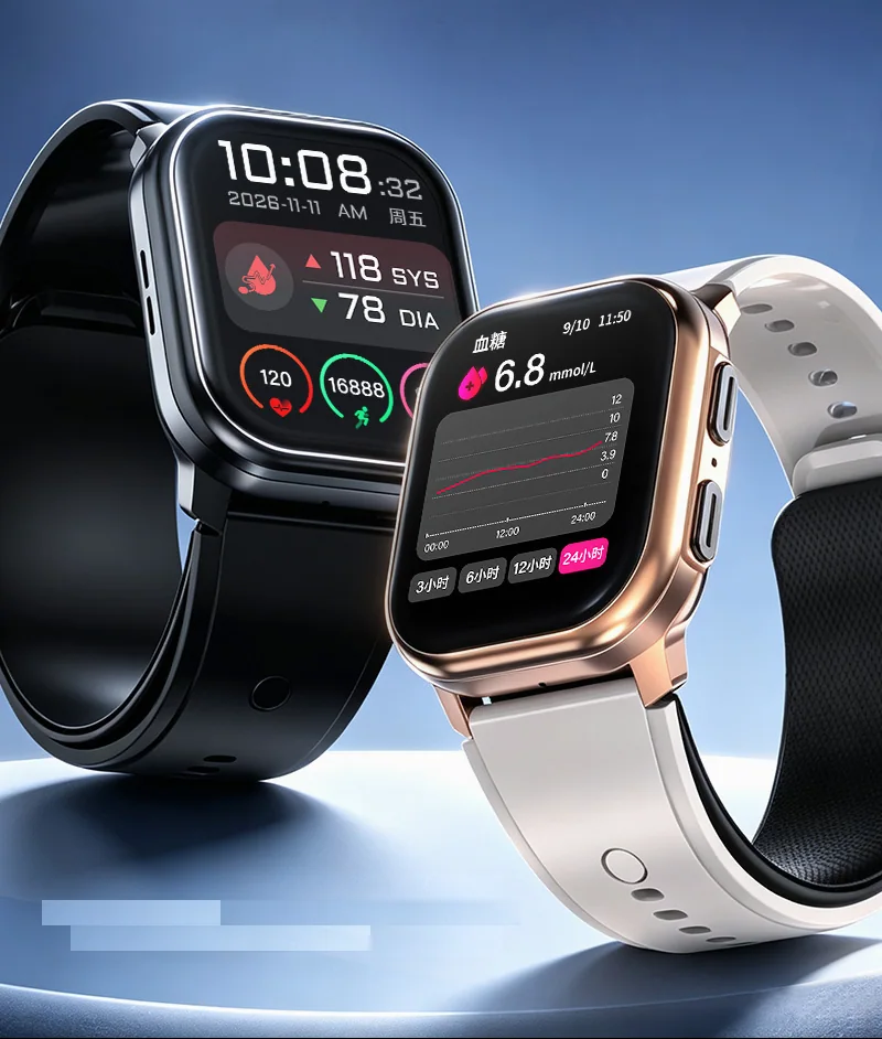 LUROGEF connected watches displaying blood pressure and glucose information