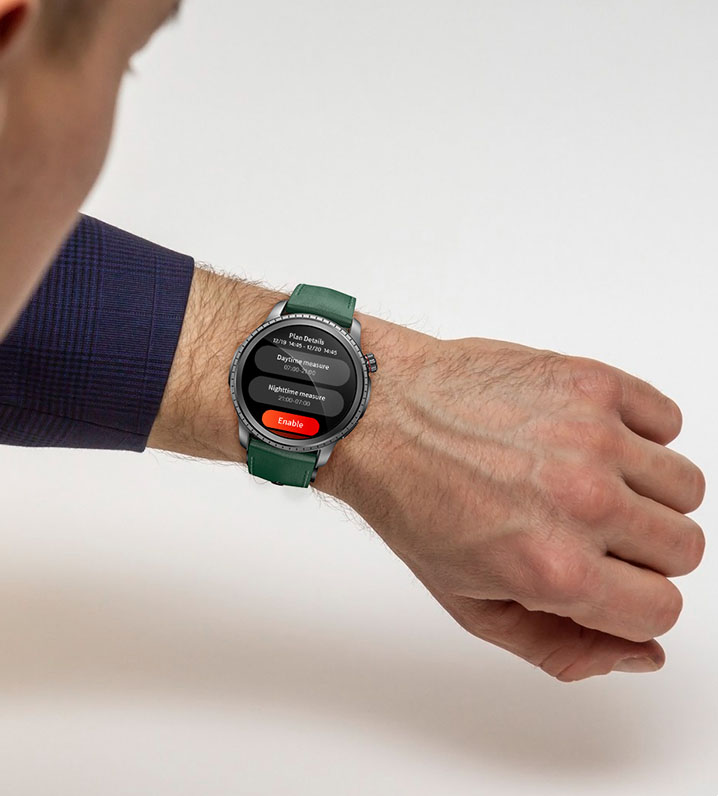 VC61 worn on the wrist while displaying a measurement schedule