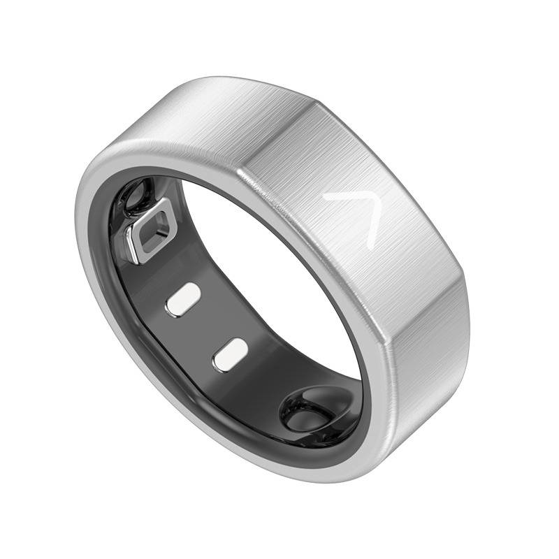 Silver CARE2 smart ring shown in full on a white background