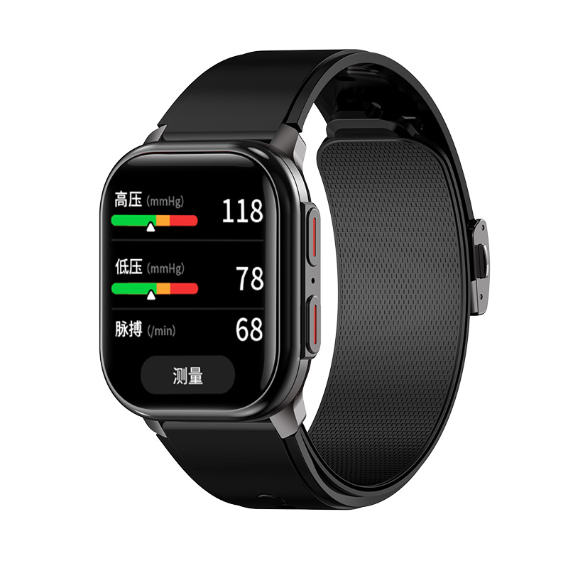 VP20 angled view showing the blood pressure result screen and integrated airbag strap