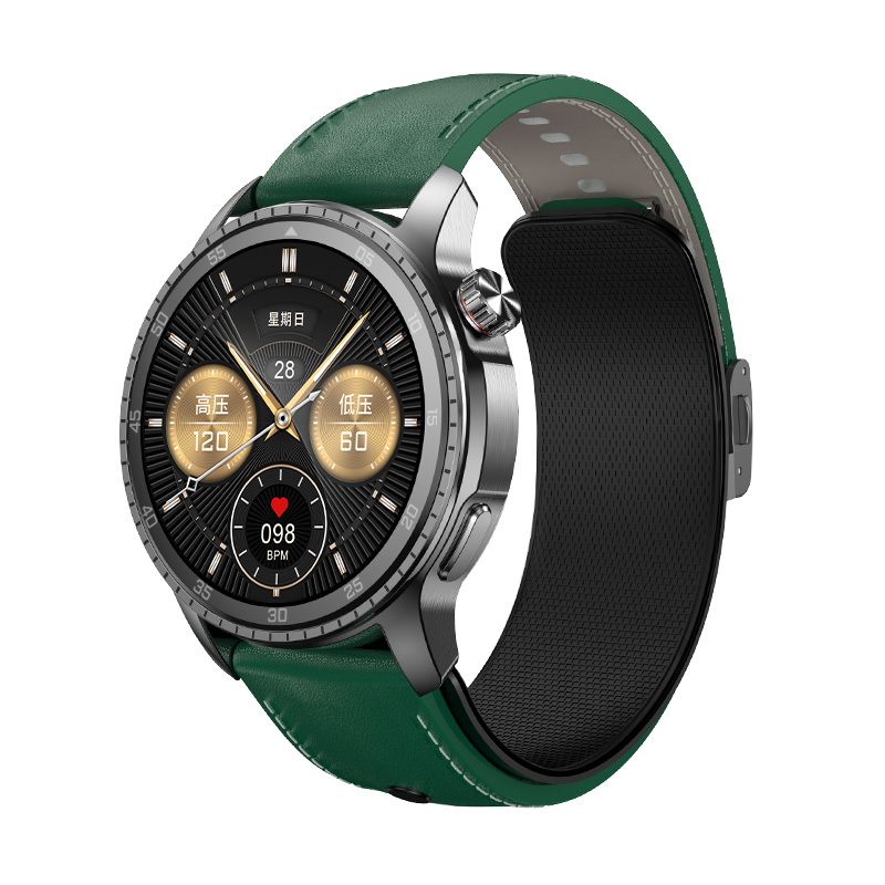VC61 blood pressure watch angled to show the display and integrated wrist airbag
