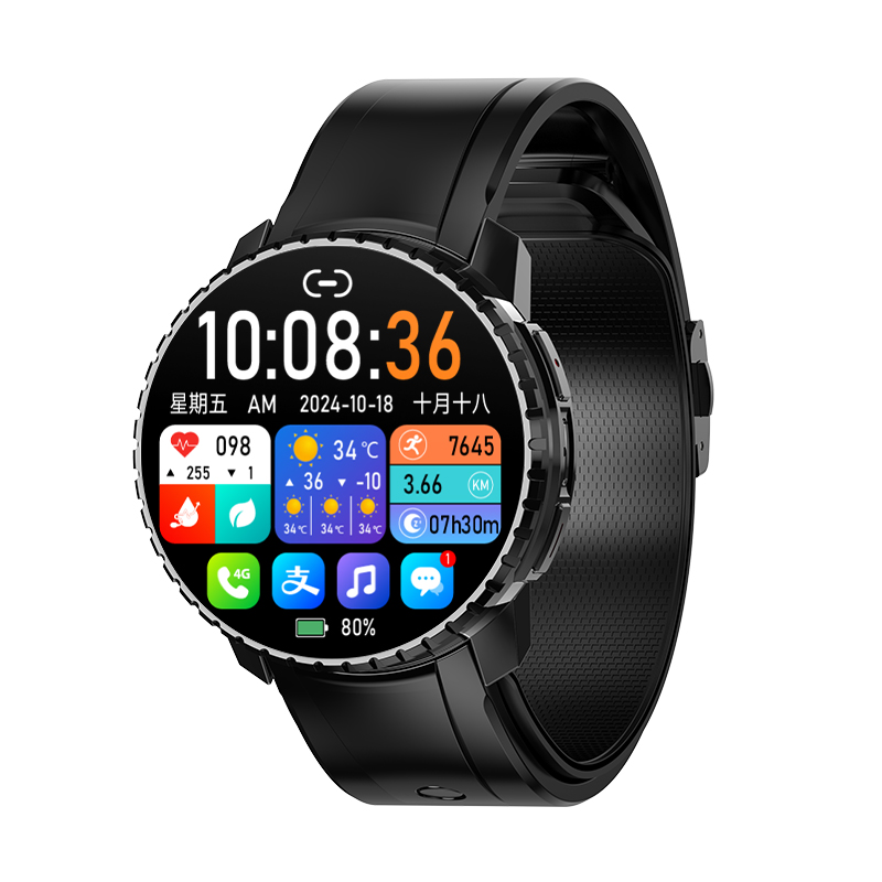 VC60 black 4G blood pressure watch showing connected health dashboard