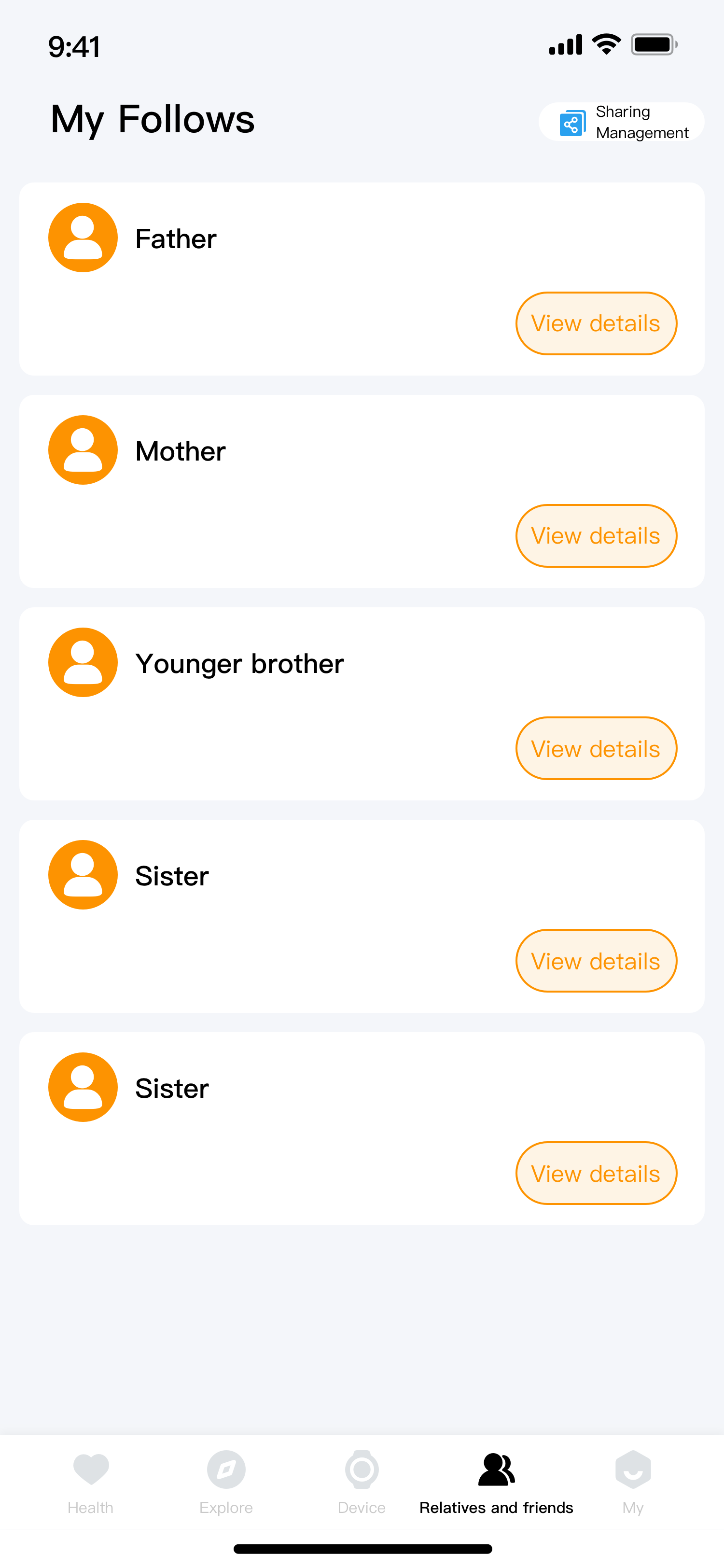 CARE2 companion app family health-data sharing interface