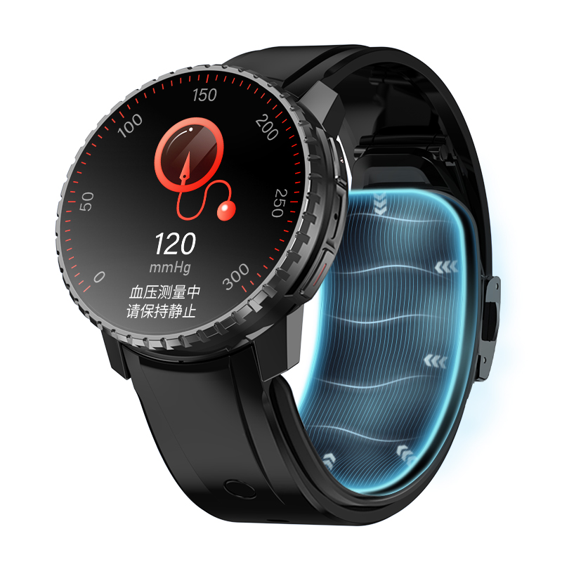 VC60 blood pressure watch showing the illuminated TPU airbag during measurement