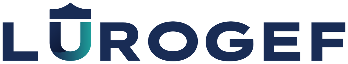 LUROGEF navy and teal wordmark with crowned U