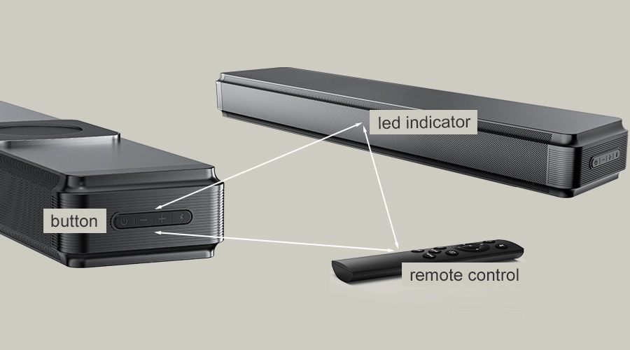 soundbar subwoofer built in remote button control indicator