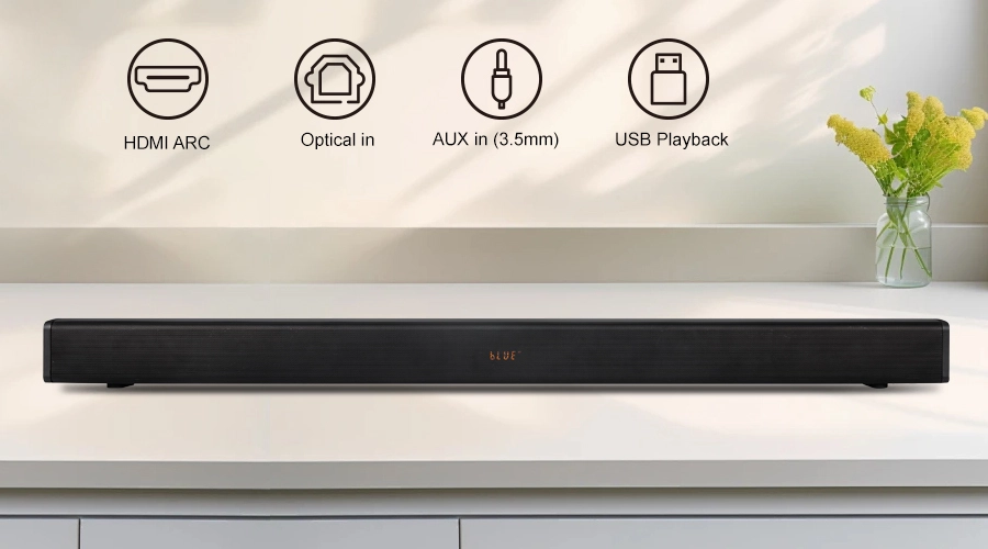 Soundbar AUX in Optical in USB Playback Support Soundbar TV HDMI Connect