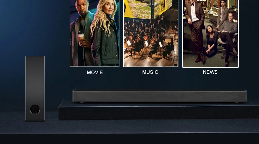 wired soundbar and subwoofer movie music news EQ modes