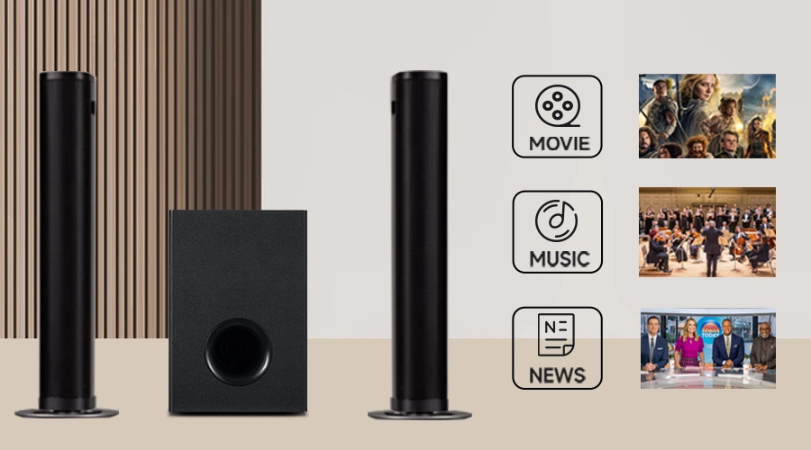 Soundbar Three equalizer Modes Movie Music News