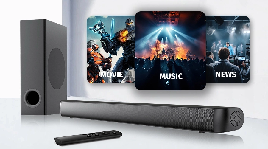 best soundbar and subwoofer remote control movie music news modes