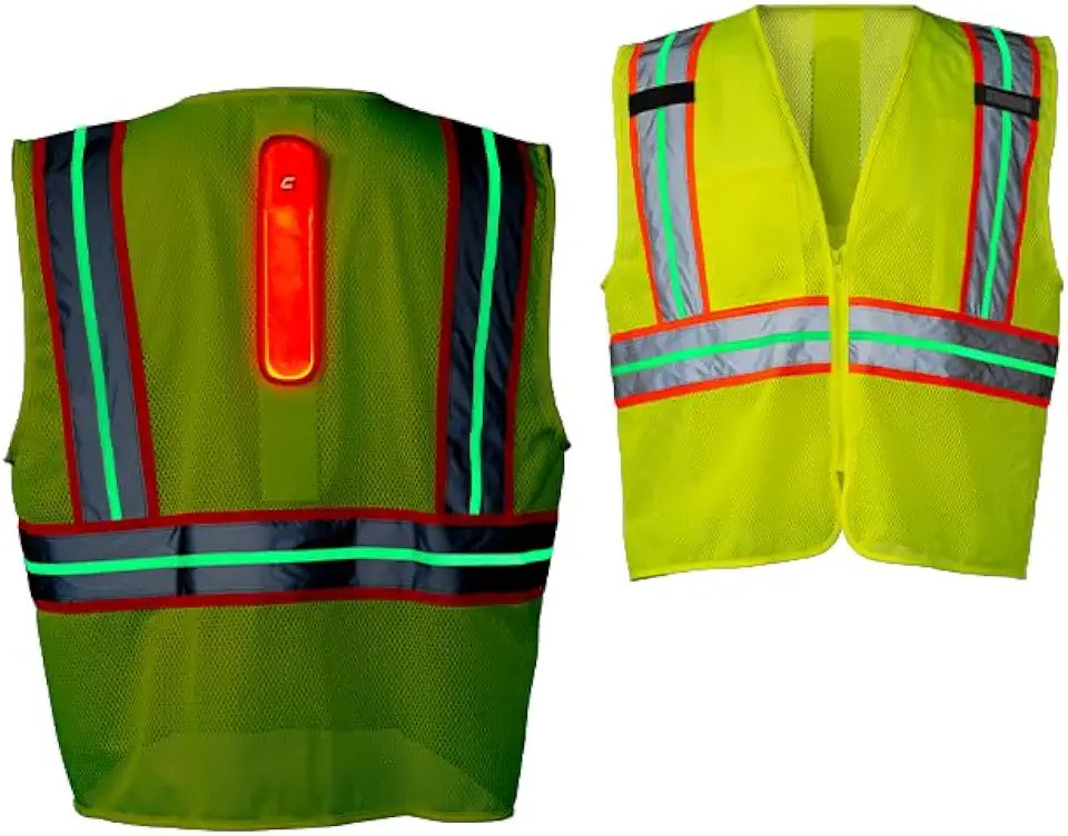 LED reflective vest with illuminated strips and reflective material