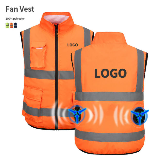 Orange reflective fan cooling vest shown from the front and back