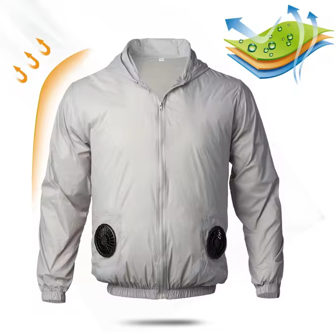 Light gray hooded four-fan cooling jacket