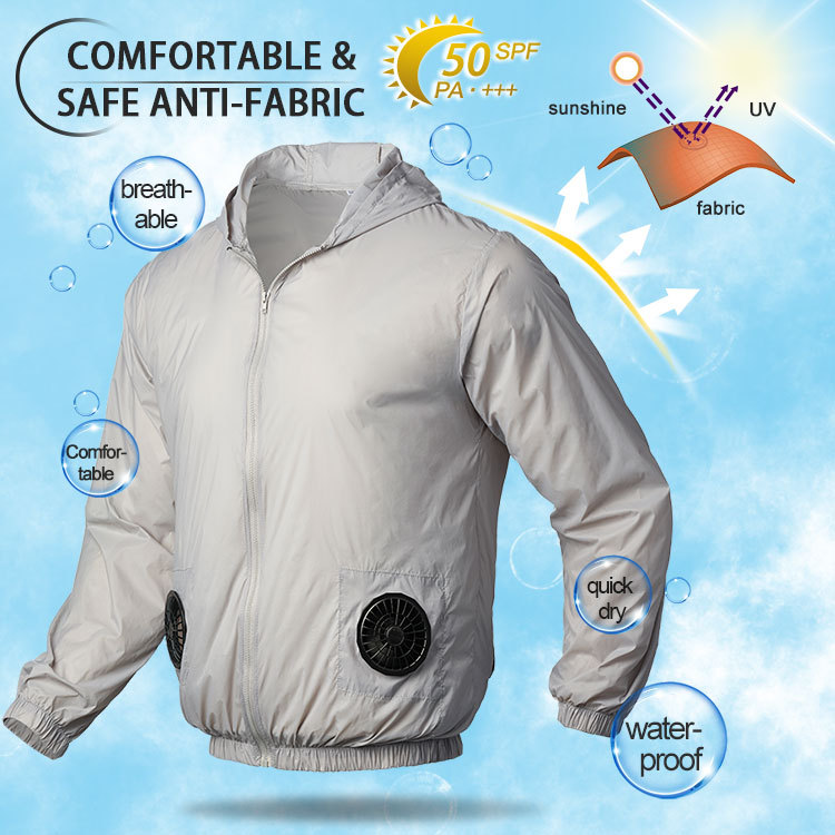 Supplier product detail image presenting breathable, quick-dry, water and sun-protection fabric claims