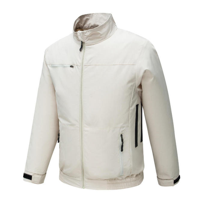 Beige color option for Breathable stand-collar two-fan workwear jacket