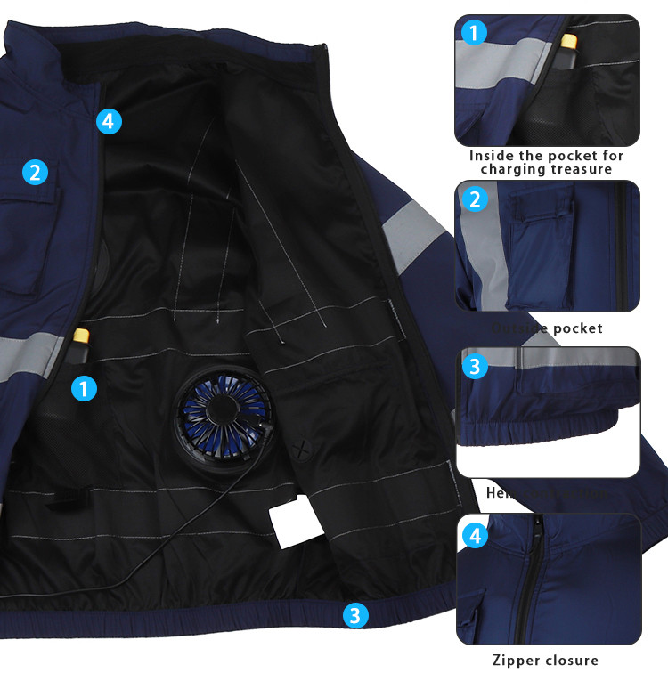 Three-fan high-visibility outdoor cooling work jacket supplier product detail image 3