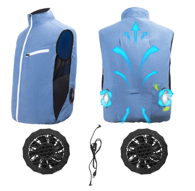 Blue color option for Lightweight 5V USB-powered cooling fan vest