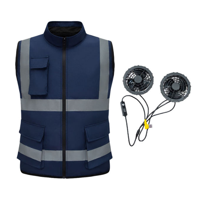Dark Blue + fan color option for Reflective outdoor cooling vest with fan