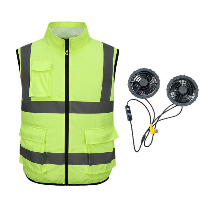 Fluorescent Green + fan color option for Reflective outdoor cooling vest with fan