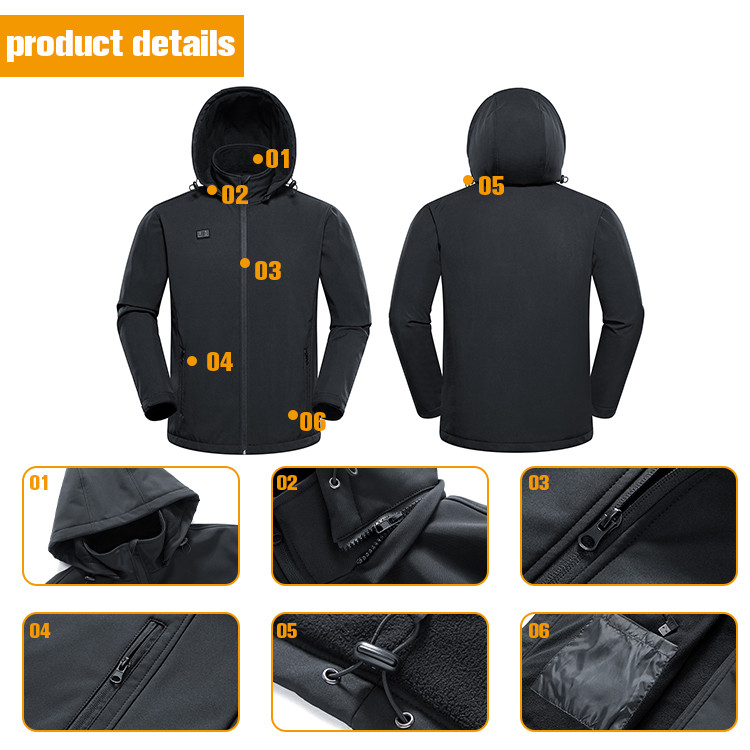Detachable-hood softshell heated jacket supplier product detail image 5