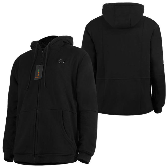 Black color option for Fleece-lined 5V heated hoodie jacket