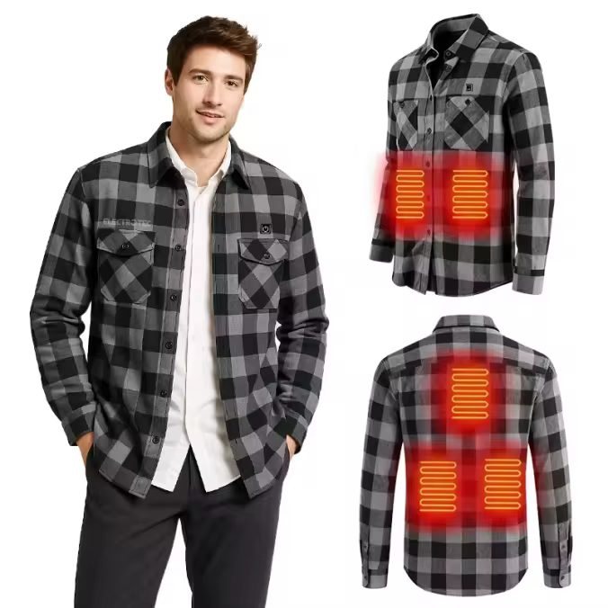 USB heated plaid flannel shirt jacket