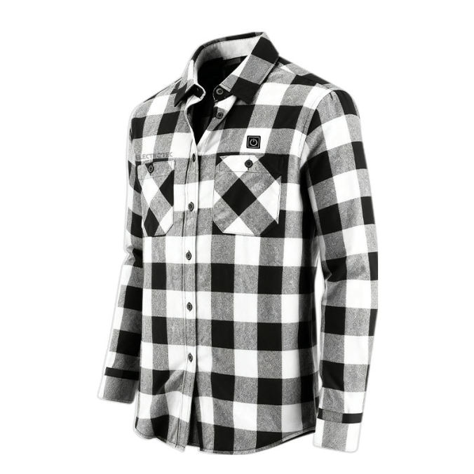 White color option for USB heated plaid flannel shirt jacket