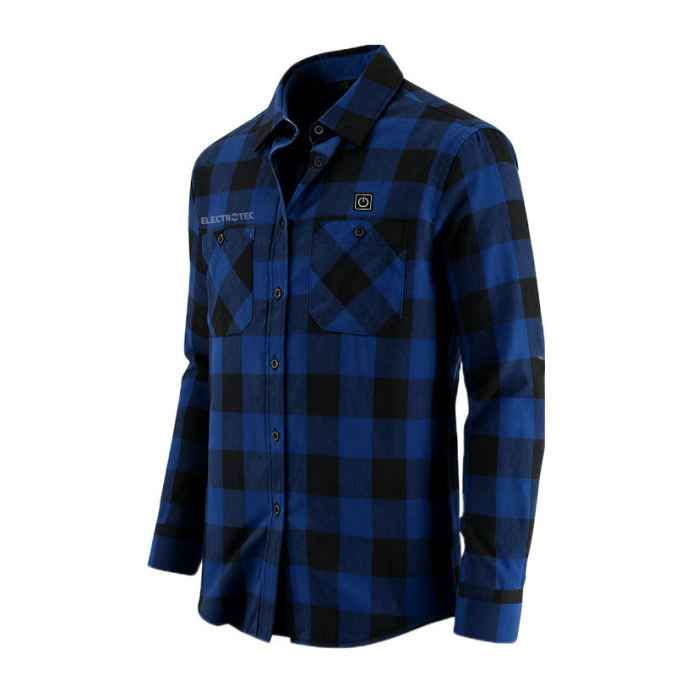 Dark Blue color option for USB heated plaid flannel shirt jacket