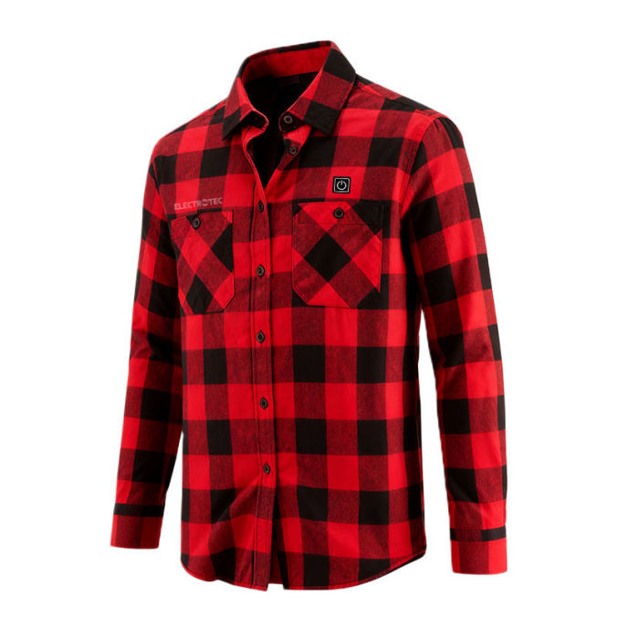 Red color option for USB heated plaid flannel shirt jacket