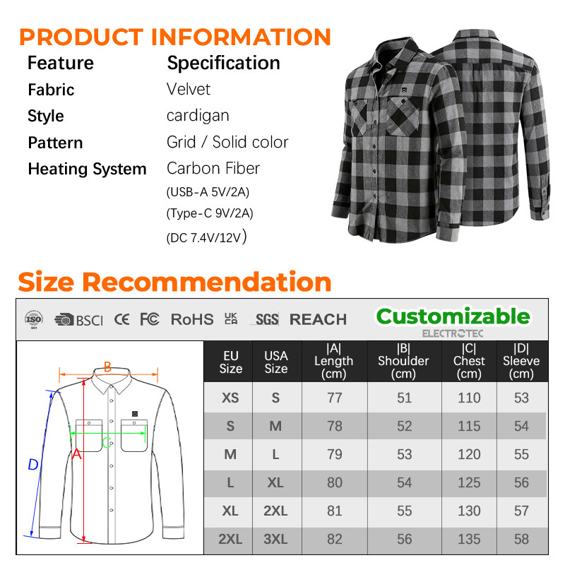 USB heated plaid flannel shirt jacket supplier product detail image 1