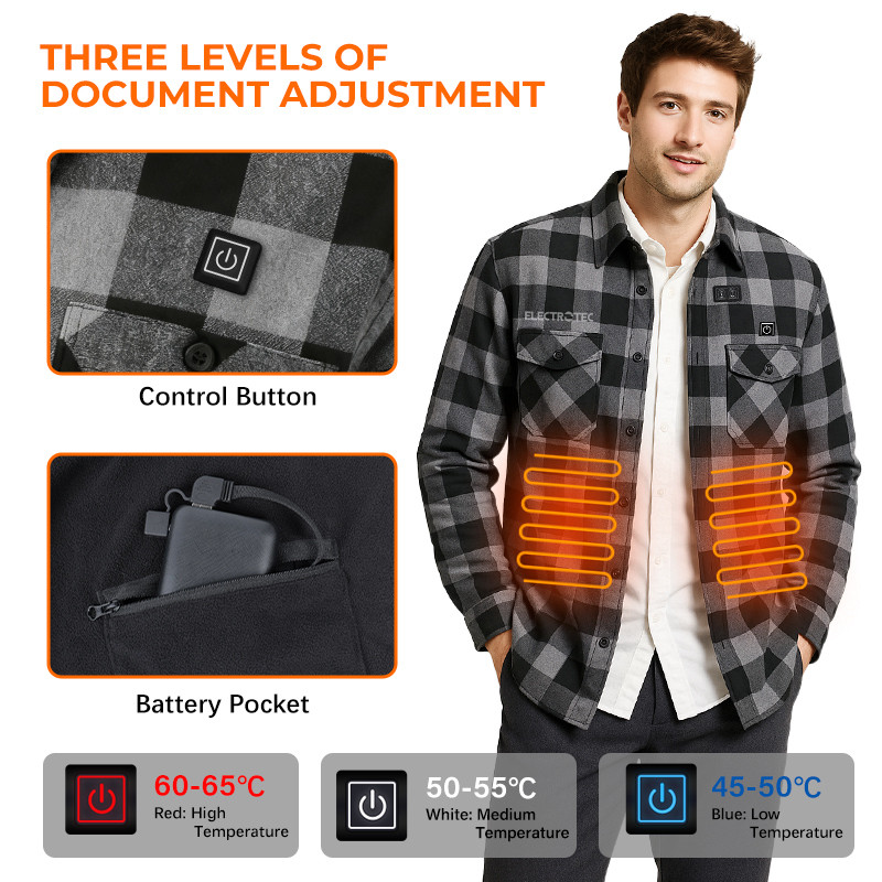 USB heated plaid flannel shirt jacket supplier product detail image 5