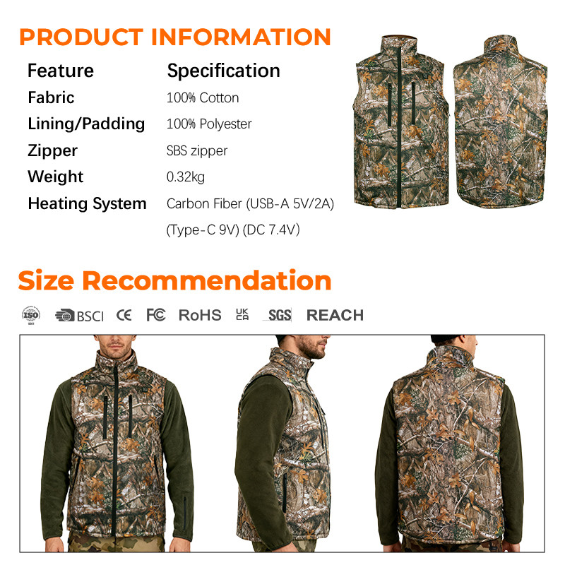 Multi-voltage camouflage heated hunting vest supplier product detail image 2