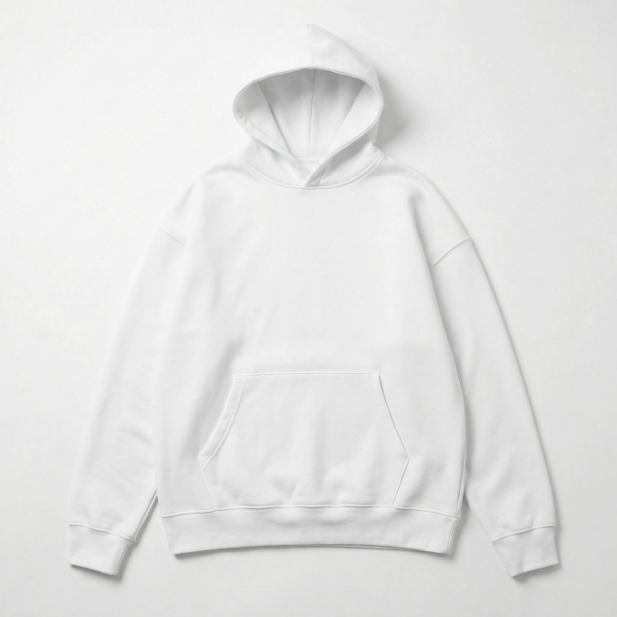 White color option for Organic cotton and recycled polyester pullover hoodie