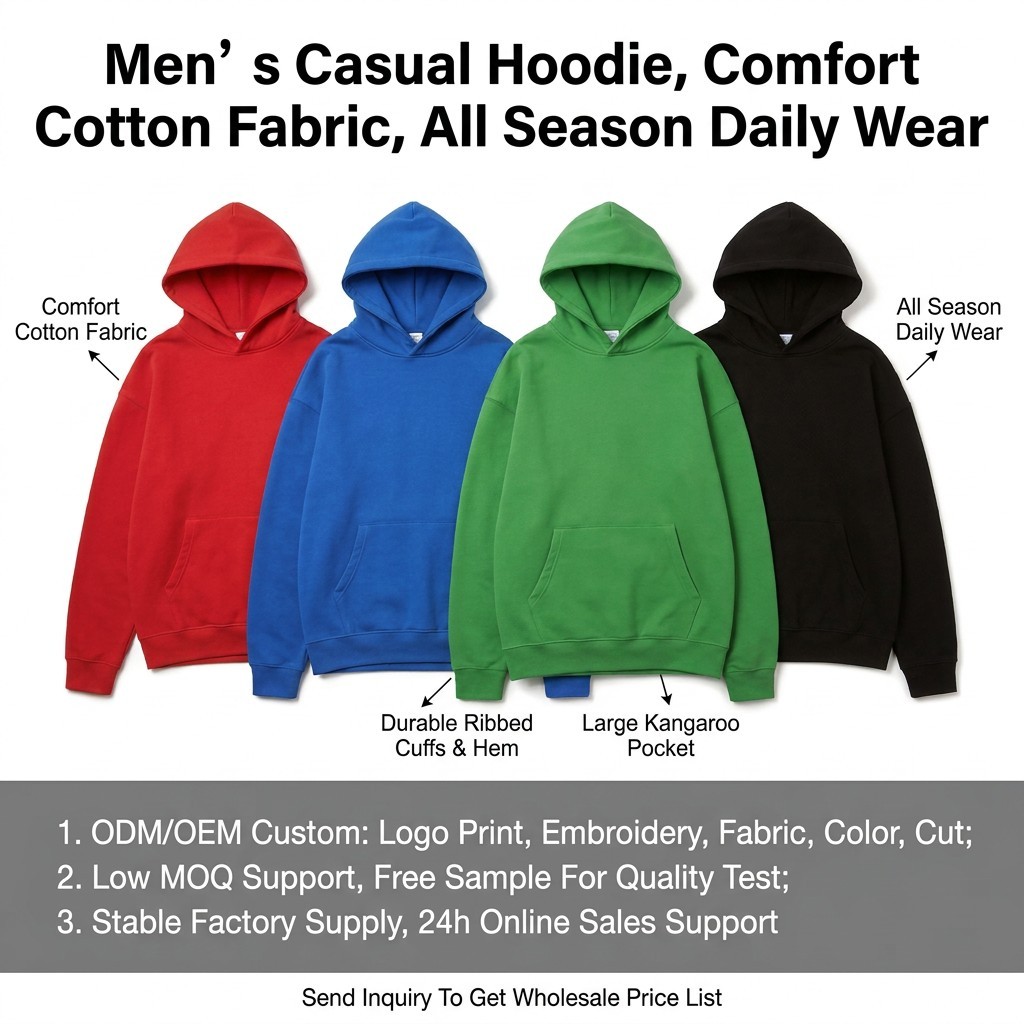 Organic cotton and recycled polyester pullover hoodie supplier product detail image 1