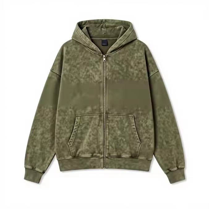 Recycled polyester zip-up fleece hoodie jacket