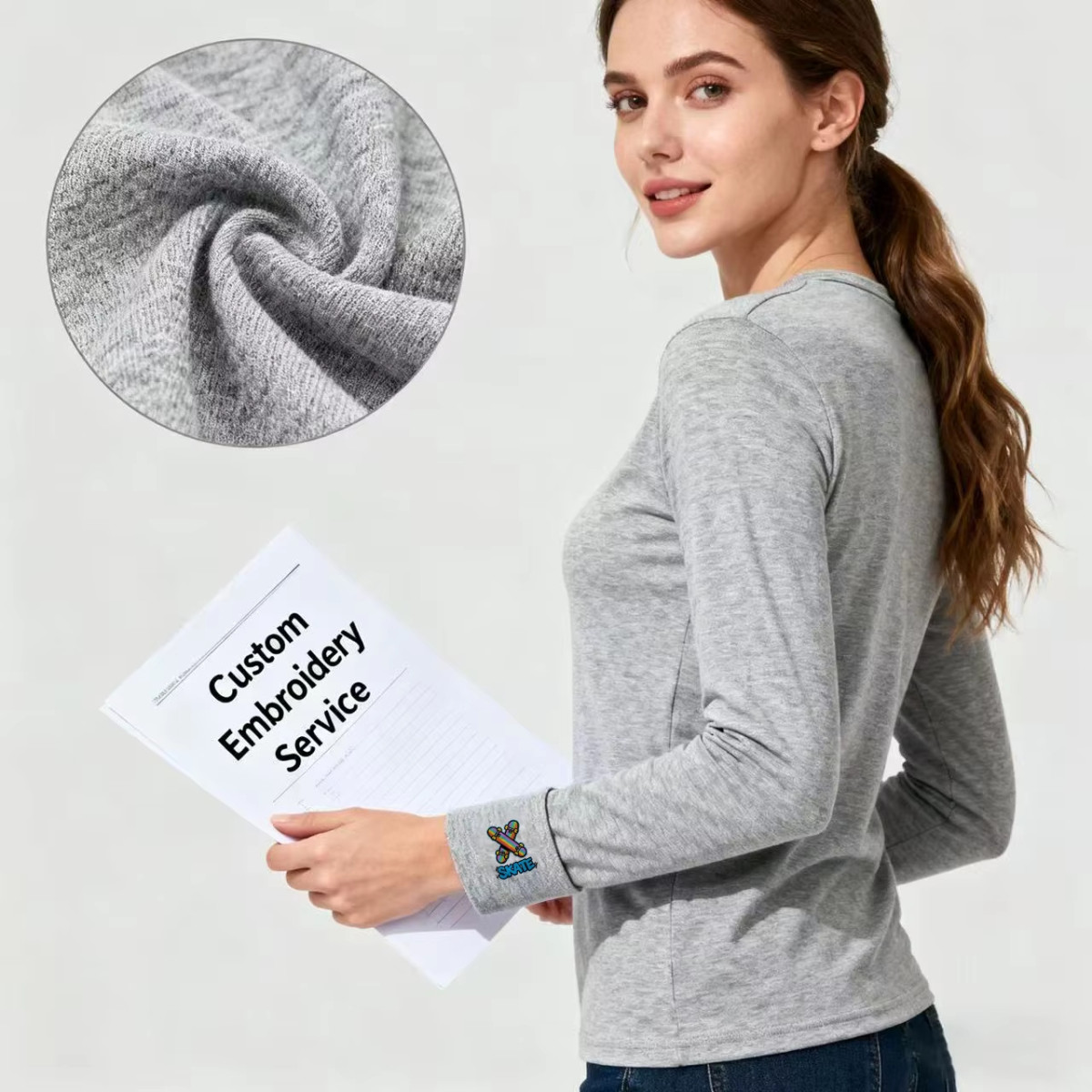 Organic bamboo cotton long-sleeve T-shirt supplier product detail image 5