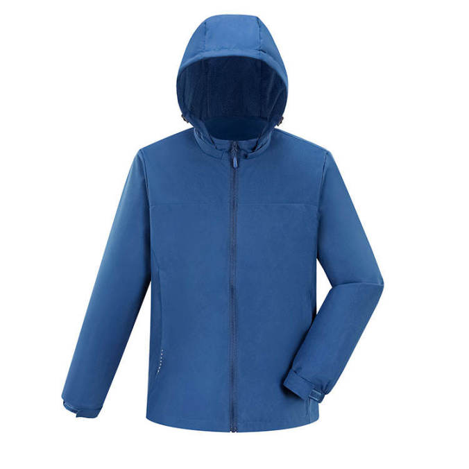 Denim blue color option for Recycled polyester hooded outdoor jacket