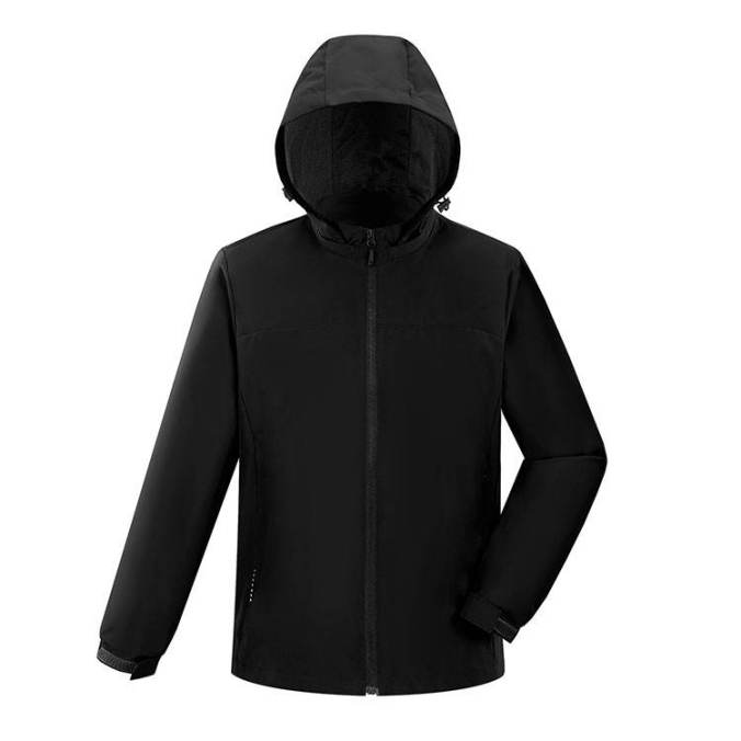 Black color option for Recycled polyester hooded outdoor jacket