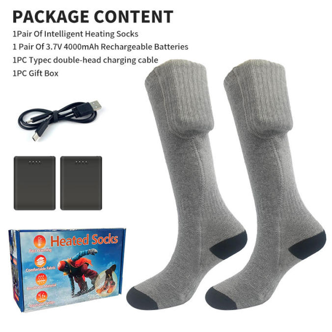 Gray color option for 4000mAh washable heated socks