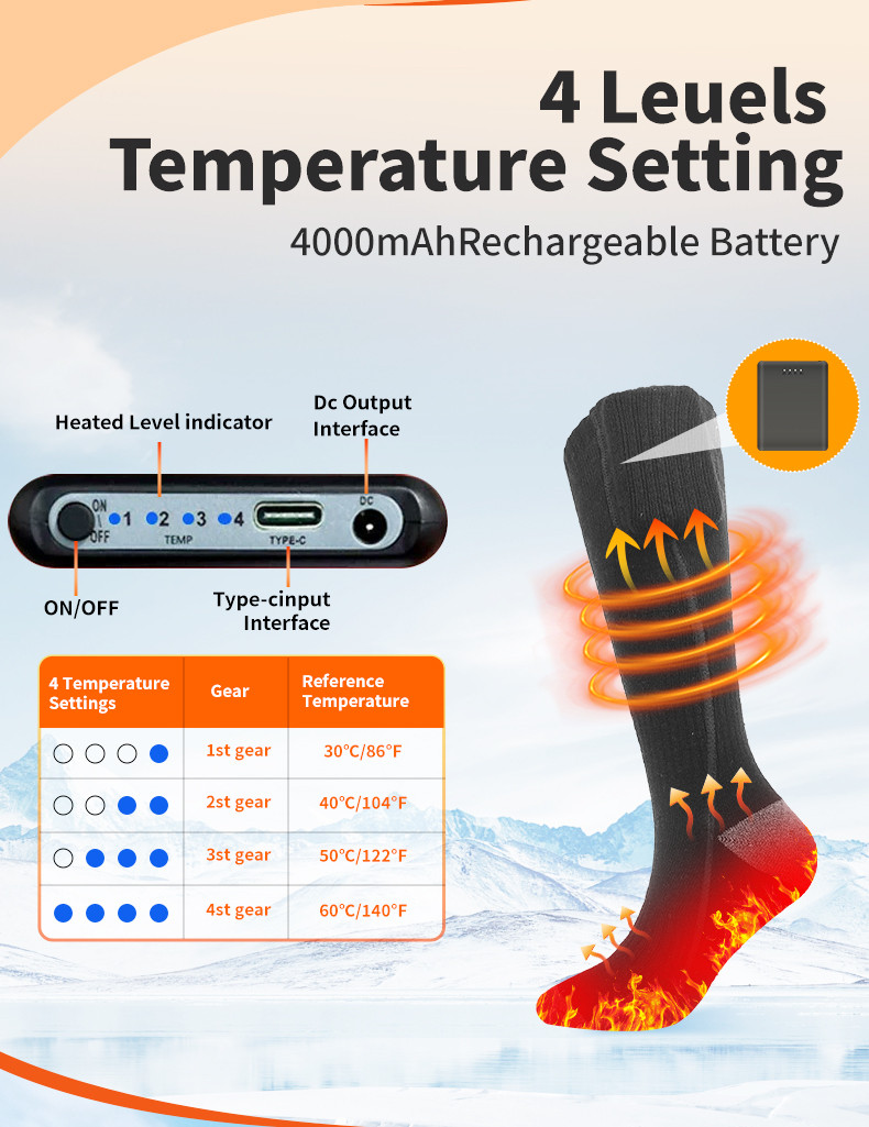 4000mAh washable heated socks supplier product detail image 2