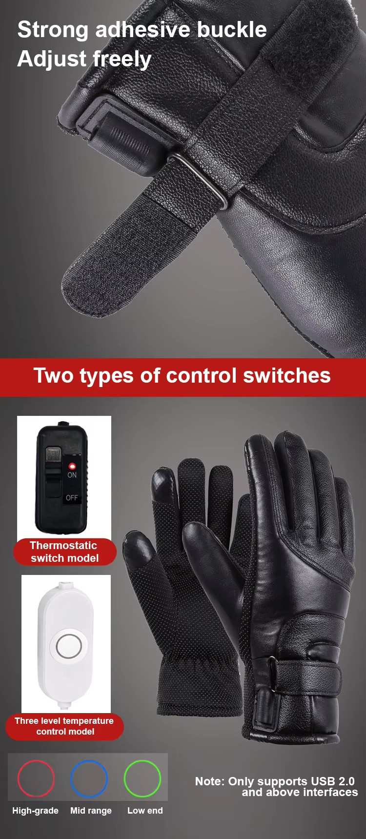 Waterproof leather heated gloves supplier product detail image 7